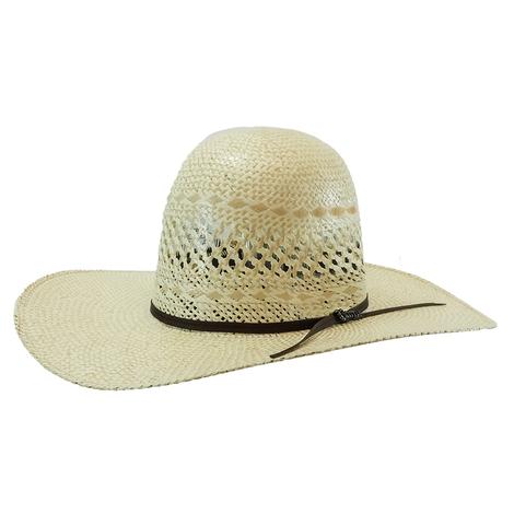 STT Natural Tan Twisted Weave Leather Sweat Band 5" Brim Open Crown Straw Hat 